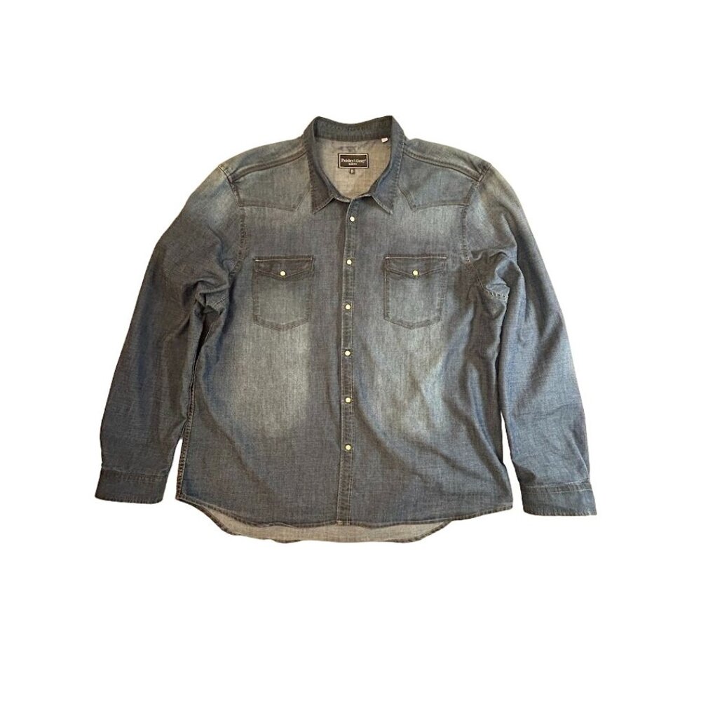 Paisley & Gray Men's Slim Fit Denim Shirt 2X Long Sleeve Button-Down Pearl Snap
